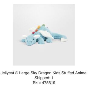 Jellycat Blue Dragon Plush Toy with Colorful Spikes